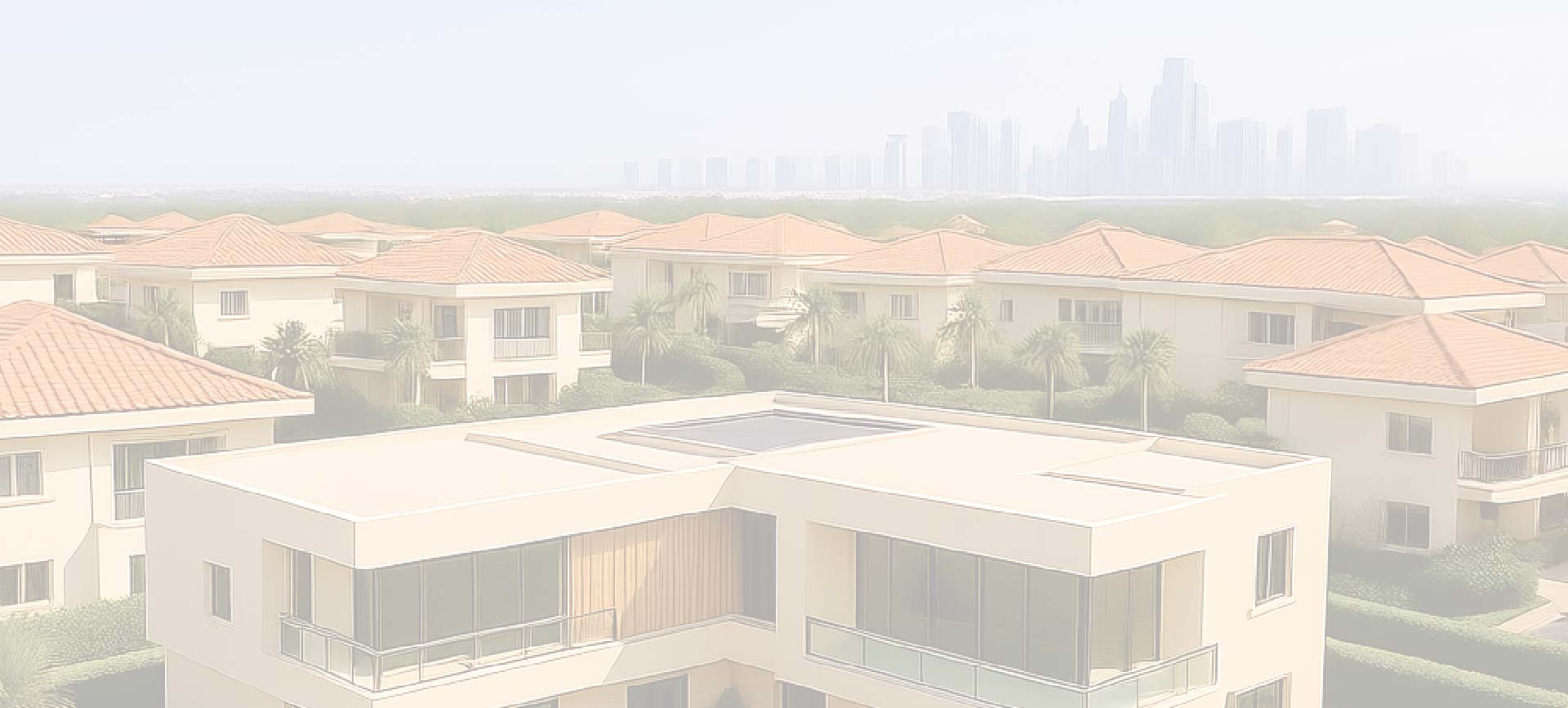 Modern apartment complex with city view